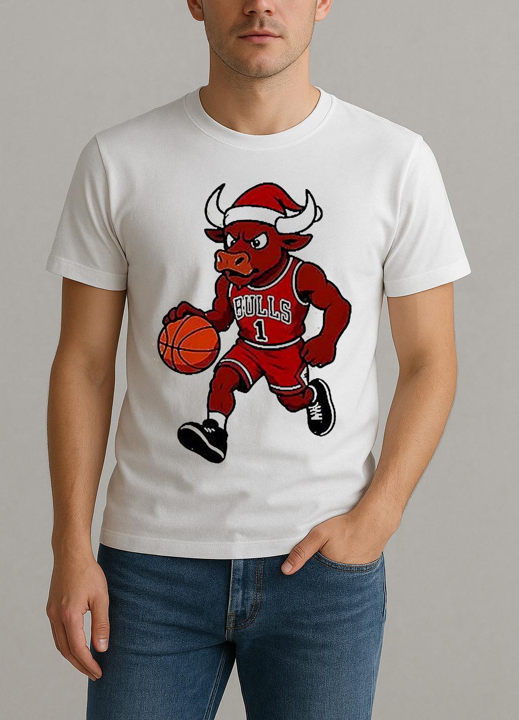 Chicago Bulls Wearing Santa Hat Christmas Mascot Shirt by Bino Shirt – Custom Graphic T-Shirt