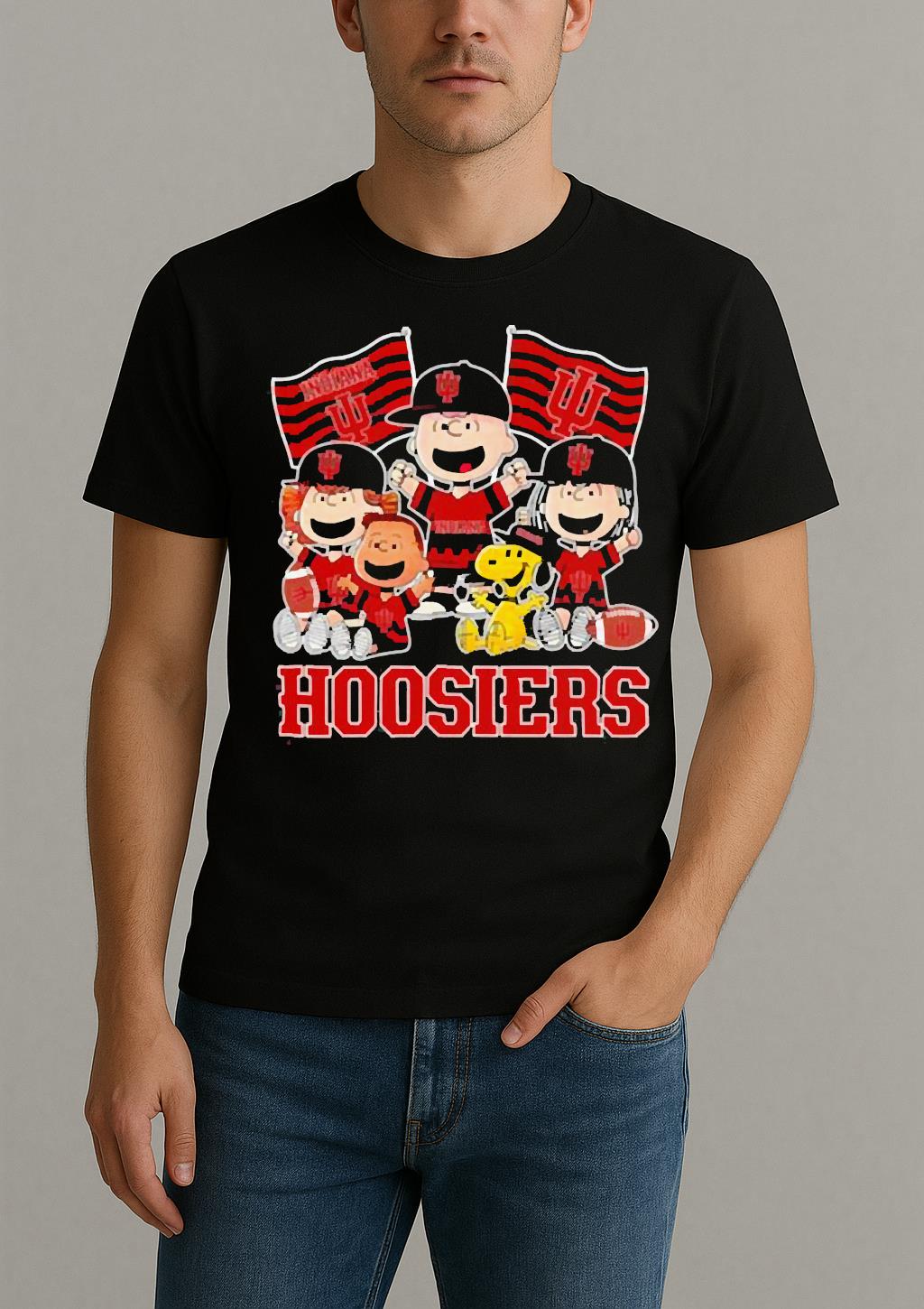 Indiana Hoosiers Shop Snoopy Charlie Brown And Friends Hoosiers Flags T Shirt by Bino Shirt – Custom Graphic T-Shirt