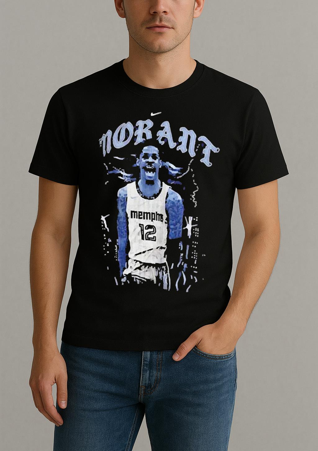 Ja Morant 12 Memphis Grizzlies Nike Basketball City Skyline Storm Vintage Shirt by Bino Shirt – Custom Graphic T-Shirt