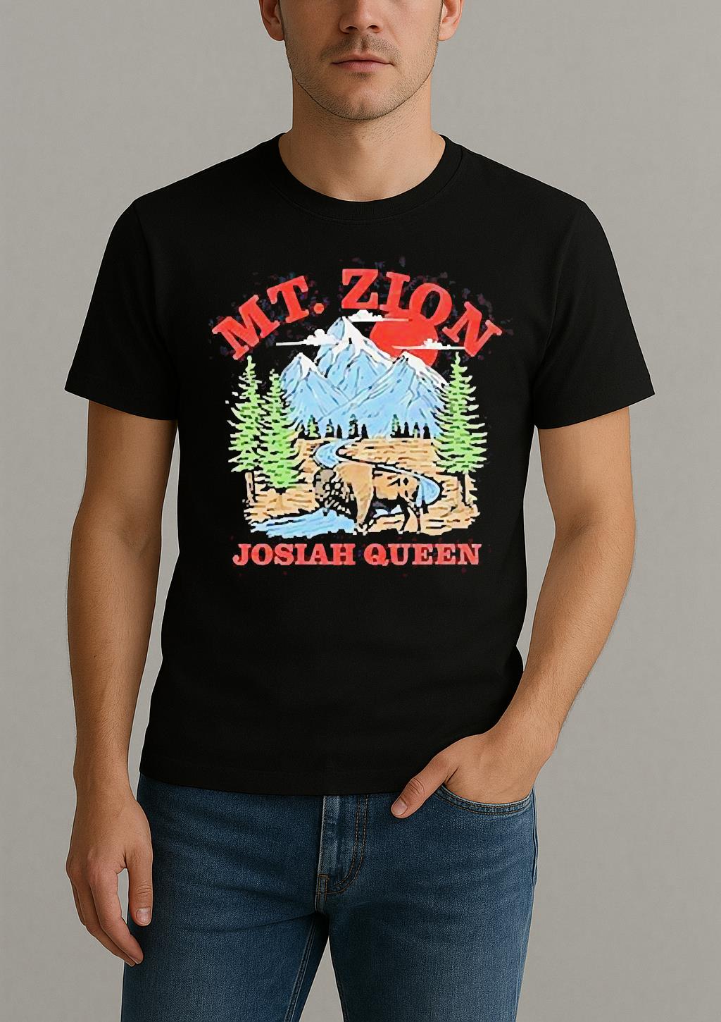 Josiah Queen Mt Zion American Bison Mountain Sunset T Shirt by Bino Shirt – Custom Graphic T-Shirt