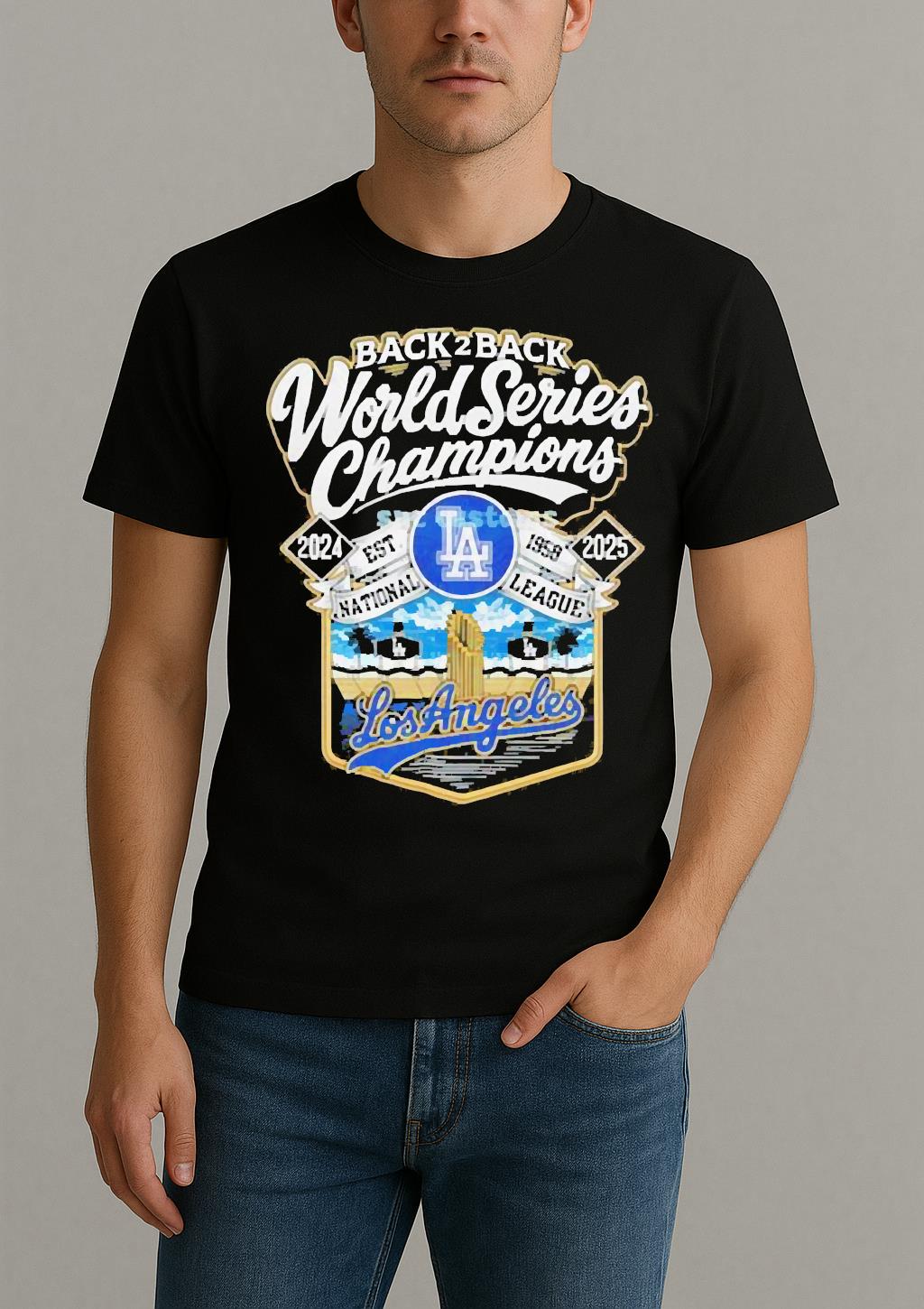 Los Angeles Dodgers Back 2 Back World Series Champions Est 1958 National League 2024 2025 Shirt by Bino Shirt – Custom Graphic T-Shirt