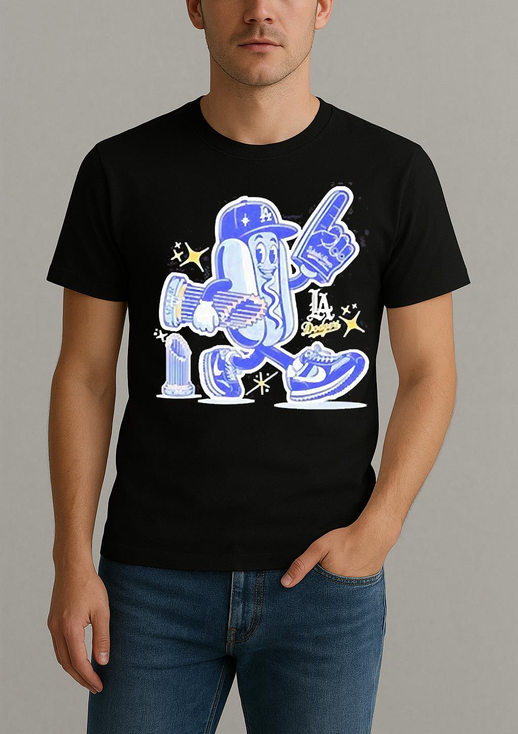 Los Angeles Dodgers Hot Dog Mascot 2025 World Series Champions T Shirt by Bino Shirt – Custom Graphic T-Shirt