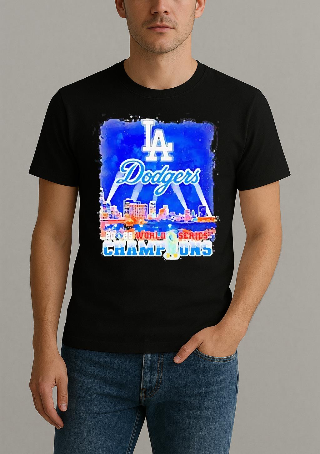 Los Angeles Dodgers Retro Skyline 2025 World Series Champions T Shirt by Bino Shirt – Custom Graphic T-Shirt
