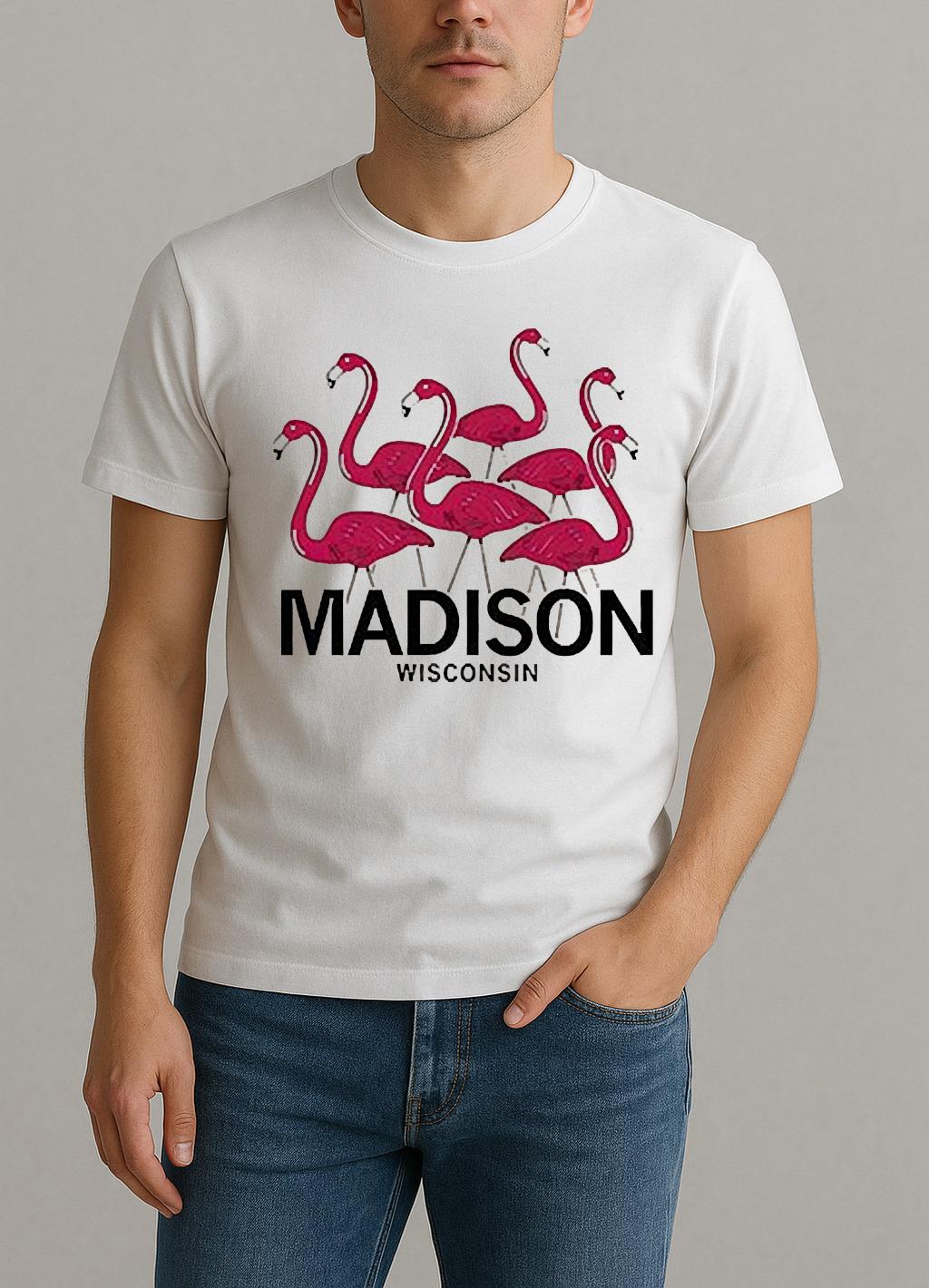 Madison Wisconsin Loves Pink Flamingos Shirt by Bino Shirt – Custom Graphic T-Shirt
