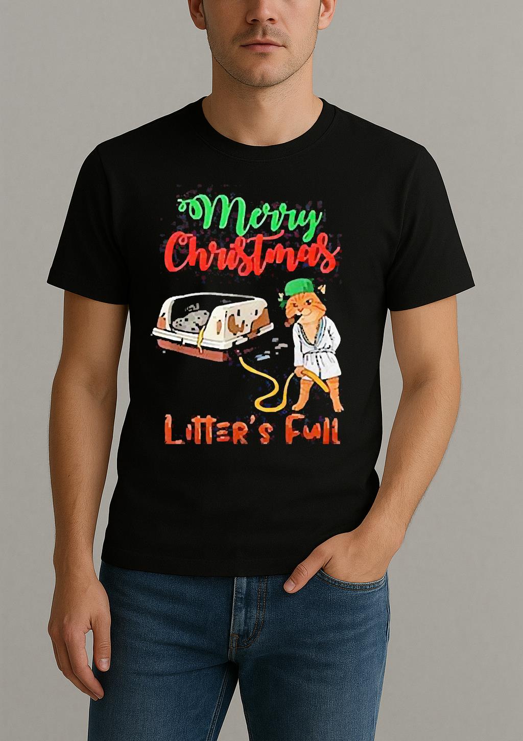 Merry Christmas Litters Full Funny Cat Lovers Shirt by Bino Shirt – Custom Graphic T-Shirt