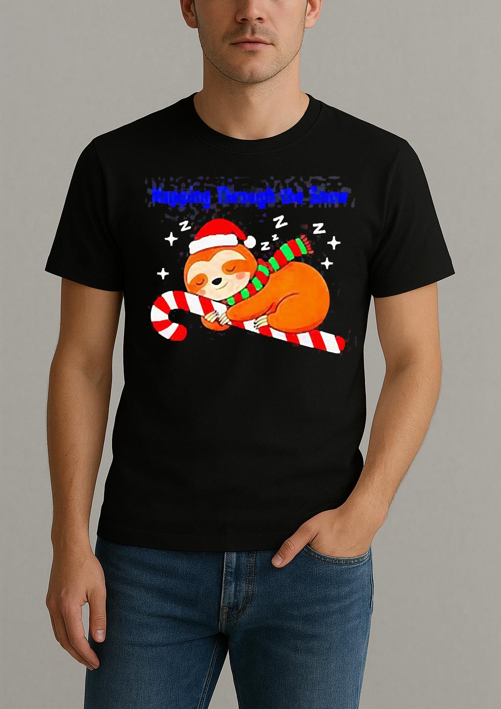 Napping Through The Snow Christmas Sloth Candy Cane T Shirt by Bino Shirt – Custom Graphic T-Shirt