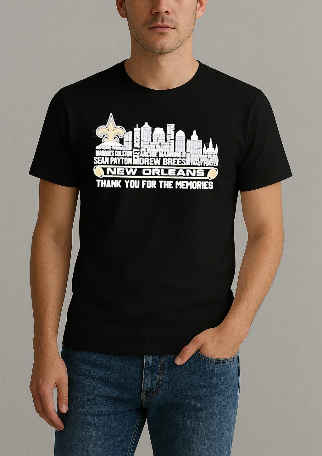 New Orleans Saints Thank You For The Memories Player Names Skyline Shirt by Bino Shirt – Custom Graphic T-Shirt