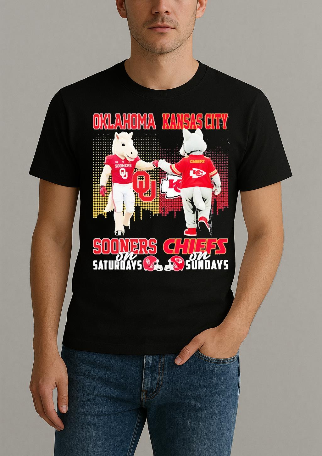 Oklahoma Sooners On Saturdays Kansas City Chiefs On Sundays Mascot Premium Shirt by Bino Shirt – Custom Graphic T-Shirt