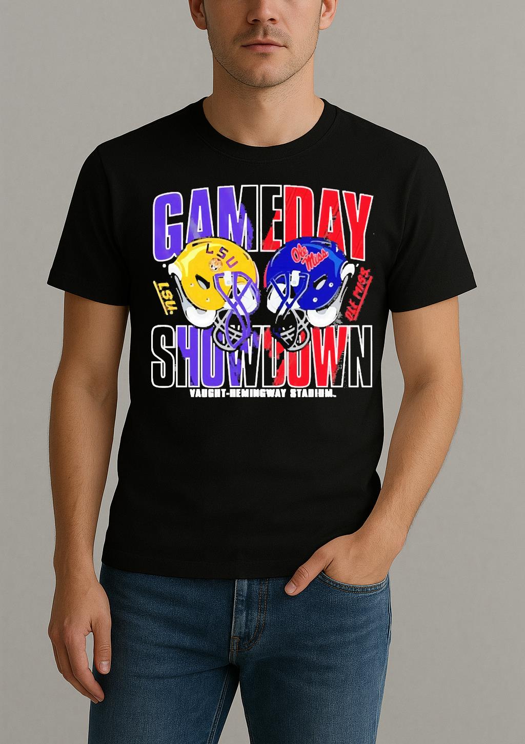 Ole Miss Rebels Vs Lsu Tigers Gameday Showdown Helmet Matchup Premium Shirt by Bino Shirt – Custom Graphic T-Shirt