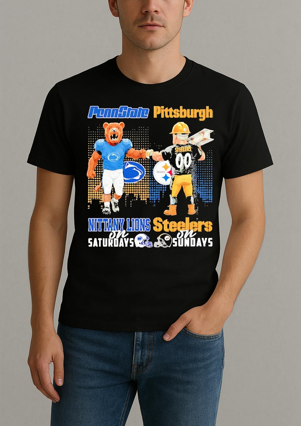 Penn State Nittany Lions On Saturdays Pittsburgh Steelers On Sundays Mascot Premium Shirt by Bino Shirt – Custom Graphic T-Shirt