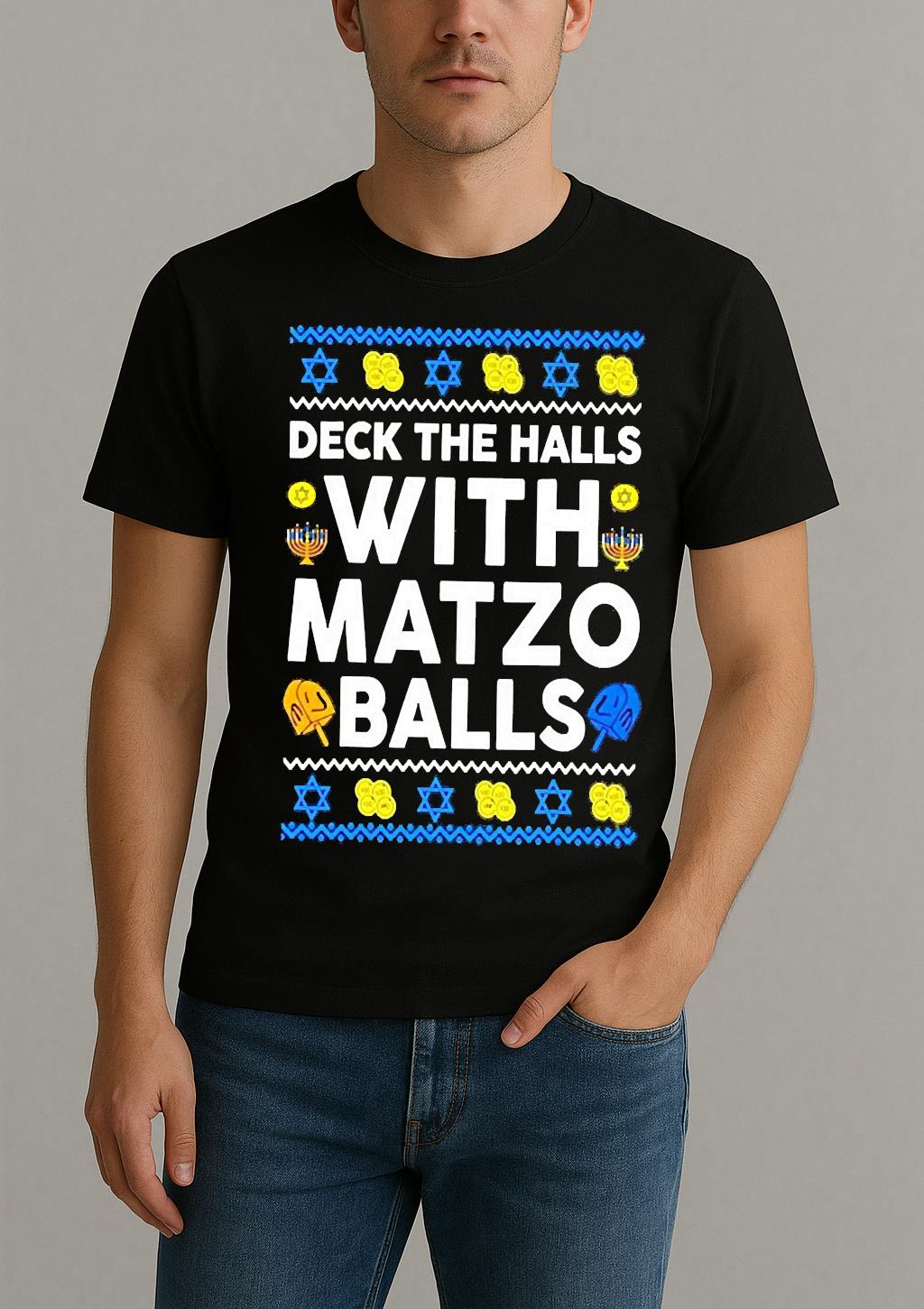 Premium Deck The Halls With Matzo Balls Hanukkah Ugly Christmas Sweat T Shirts Sweater Hoodie by Bino Shirt – Custom Graphic T-Shirt