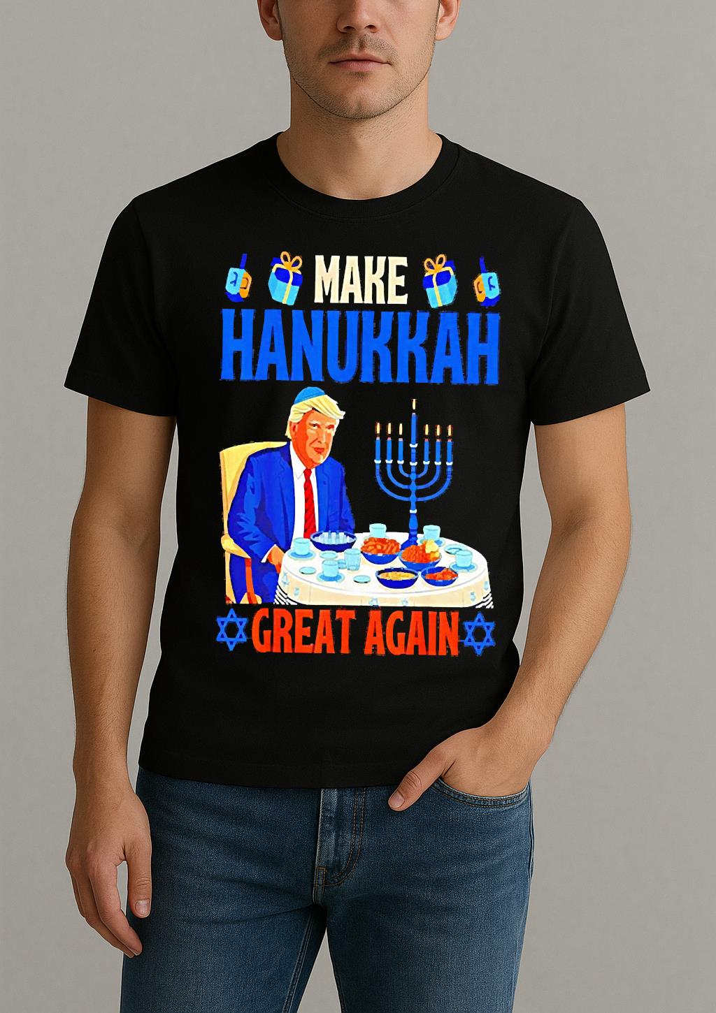 Premium Trump Make Hanukkah Great Again Ugly Christmas Sweat T Shirts Sweater Hoodie by Bino Shirt – Custom Graphic T-Shirt