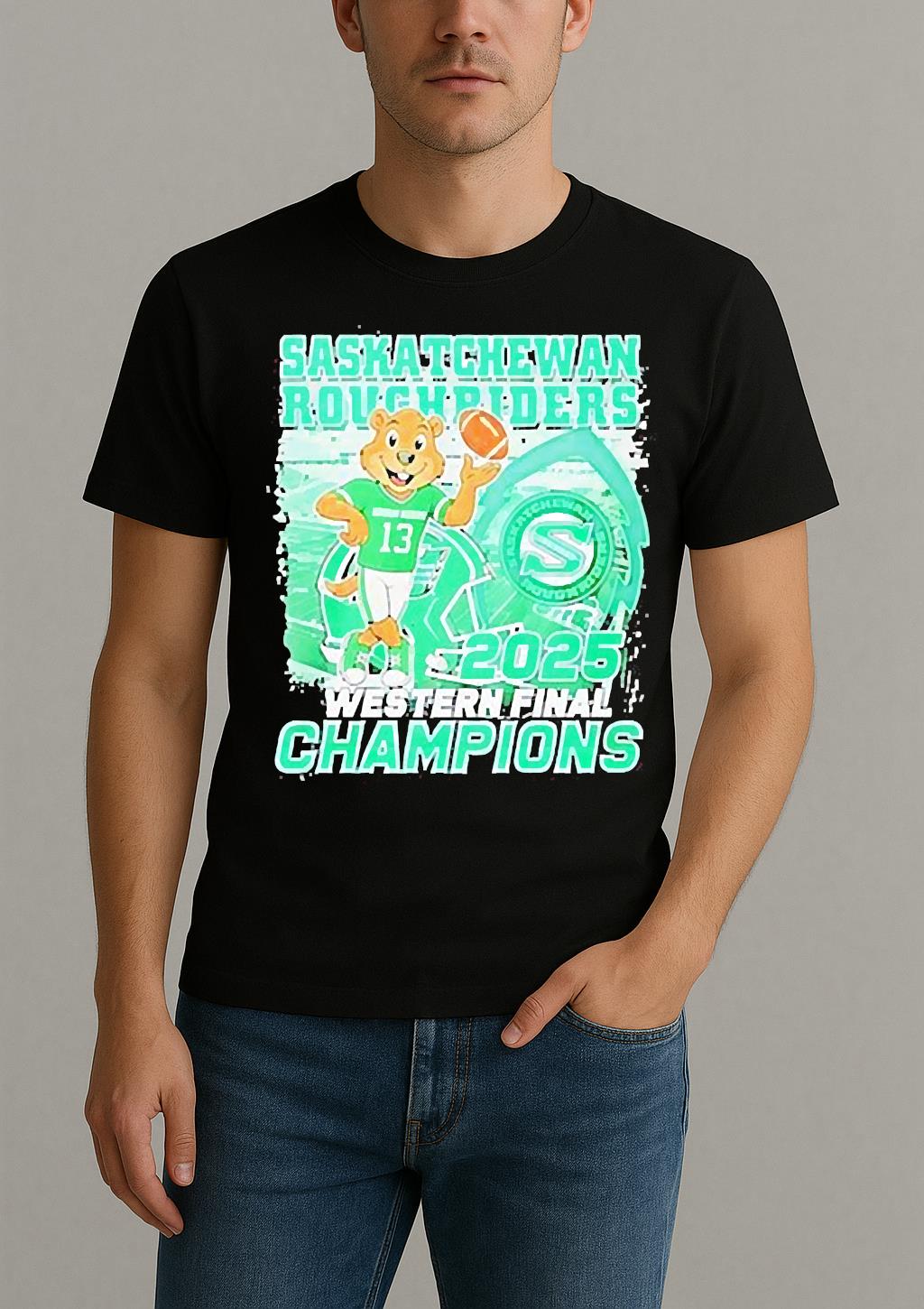 Saskatchewan Roughriders Mascot 2025 Western Final Champions Shirt by Bino Shirt – Custom Graphic T-Shirt