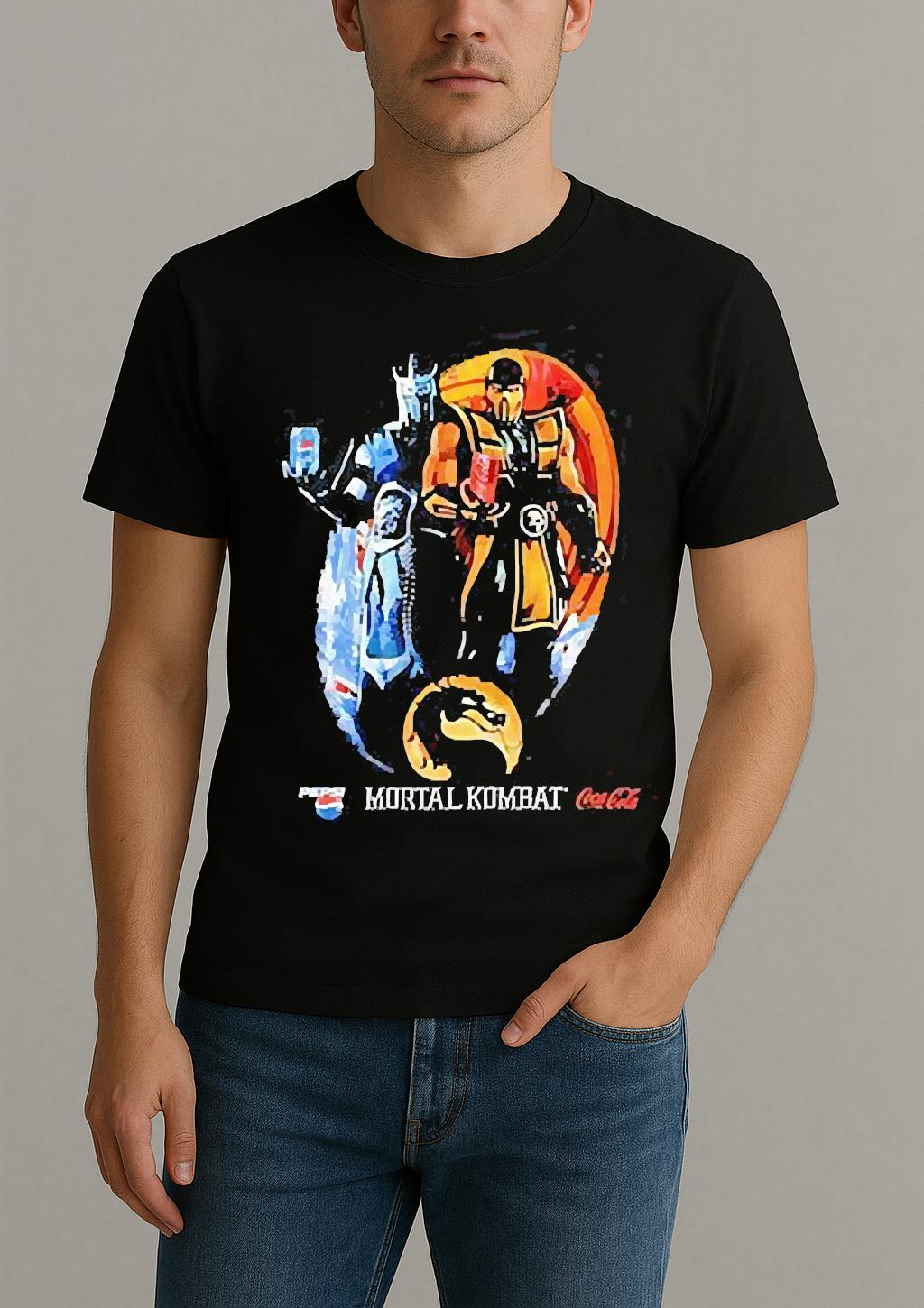 Sub Zero And Scorpion Holding Coca Cola And Pepsi Mortal Kombat Logo Shirt by Bino Shirt – Custom Graphic T-Shirt