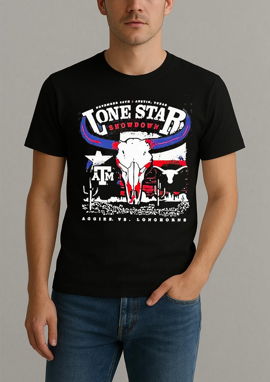 Texas Longhorns Vs Aggies 2025 Lone Star Showdown Shirt by Bino Shirt – Custom Graphic T-Shirt