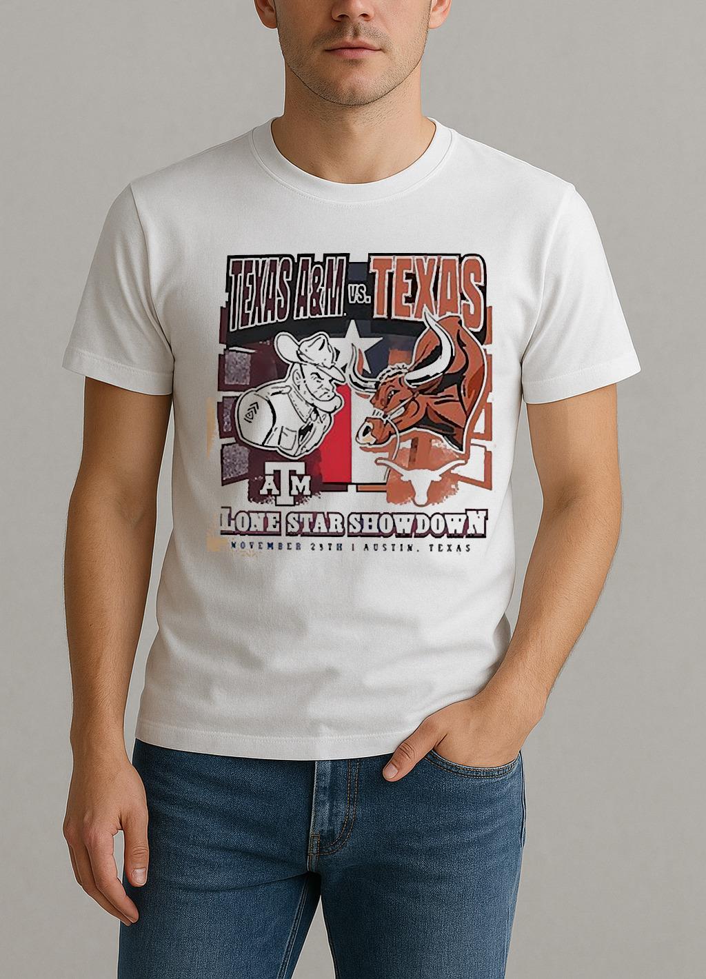 Texas Longhorns Vs Texas Aampm Aggies Lone Star Showdown Mascots Nov 28Th Austin Texas Shirt by Bino Shirt – Custom Graphic T-Shirt