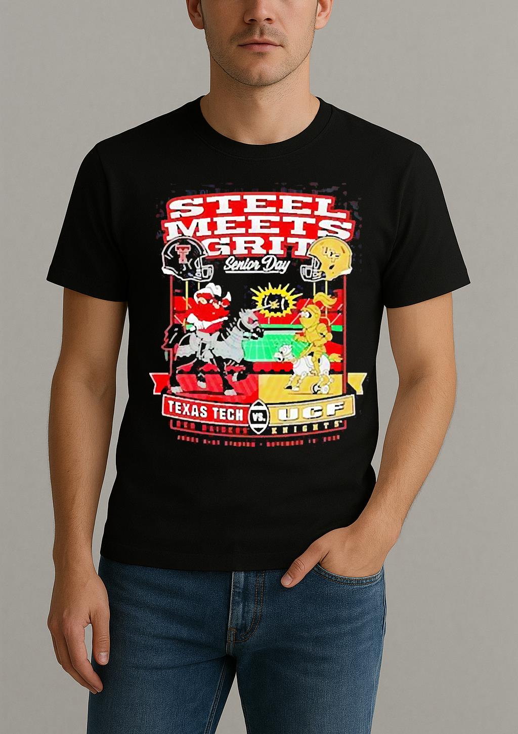 Texas Tech Red Raiders Vs Ucf Knights Steel Meets Grit Senior Day Shirt by Bino Shirt – Custom Graphic T-Shirt