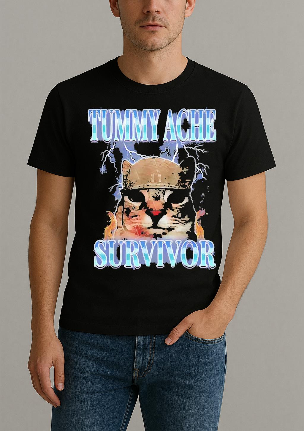 Tummy Ache Survivor Cat Meme Funny Shirt by Bino Shirt – Custom Graphic T-Shirt