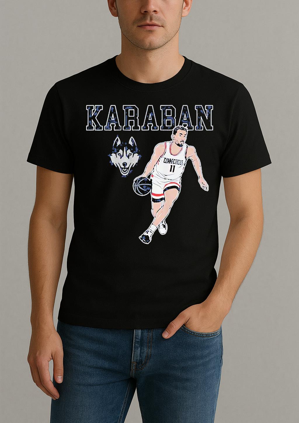 Uconn Alex Karaban Name Pose Shirt by Bino Shirt – Custom Graphic T-Shirt