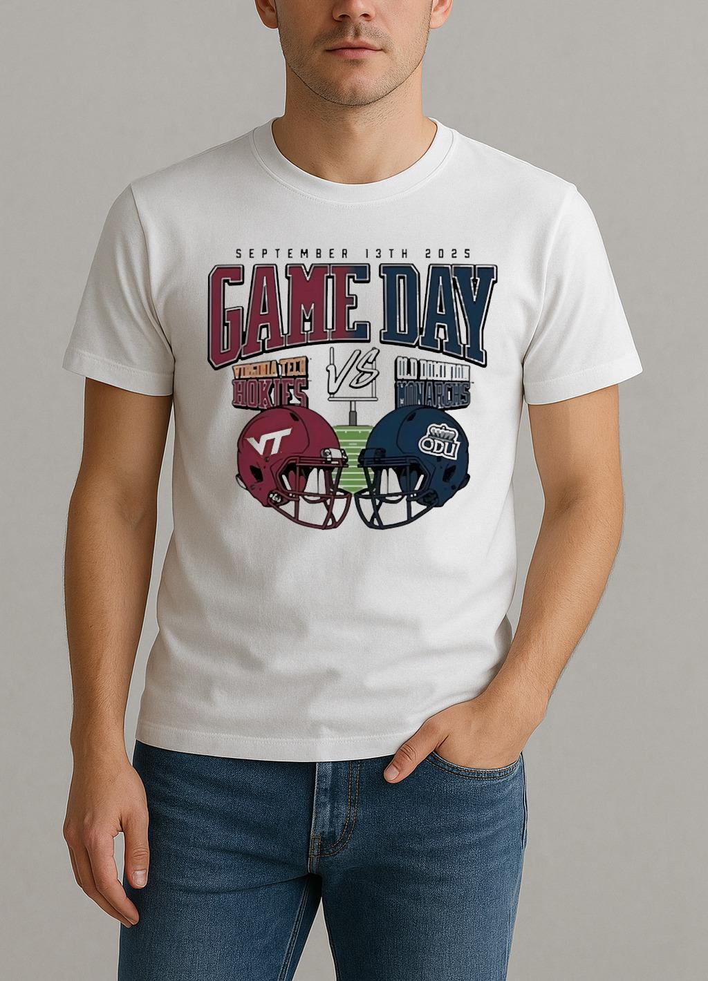 Virginia Tech Hokies Vs Old Dominion Monarchs 2025 Gameday Helmet Matchup Premium Shirt by Bino Shirt – Custom Graphic T-Shirt
