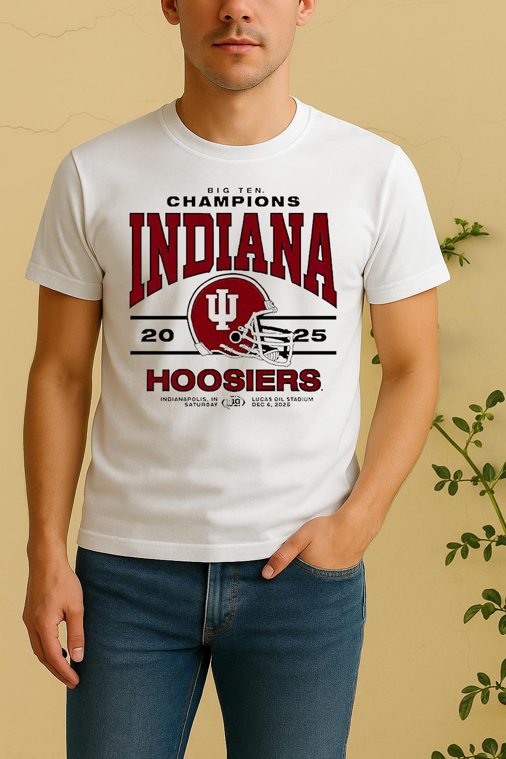 2025 Big Ten Conference Champions Indiana Hoosiers Helmet Shirt by Bino Shirt – Custom Graphic T-Shirt