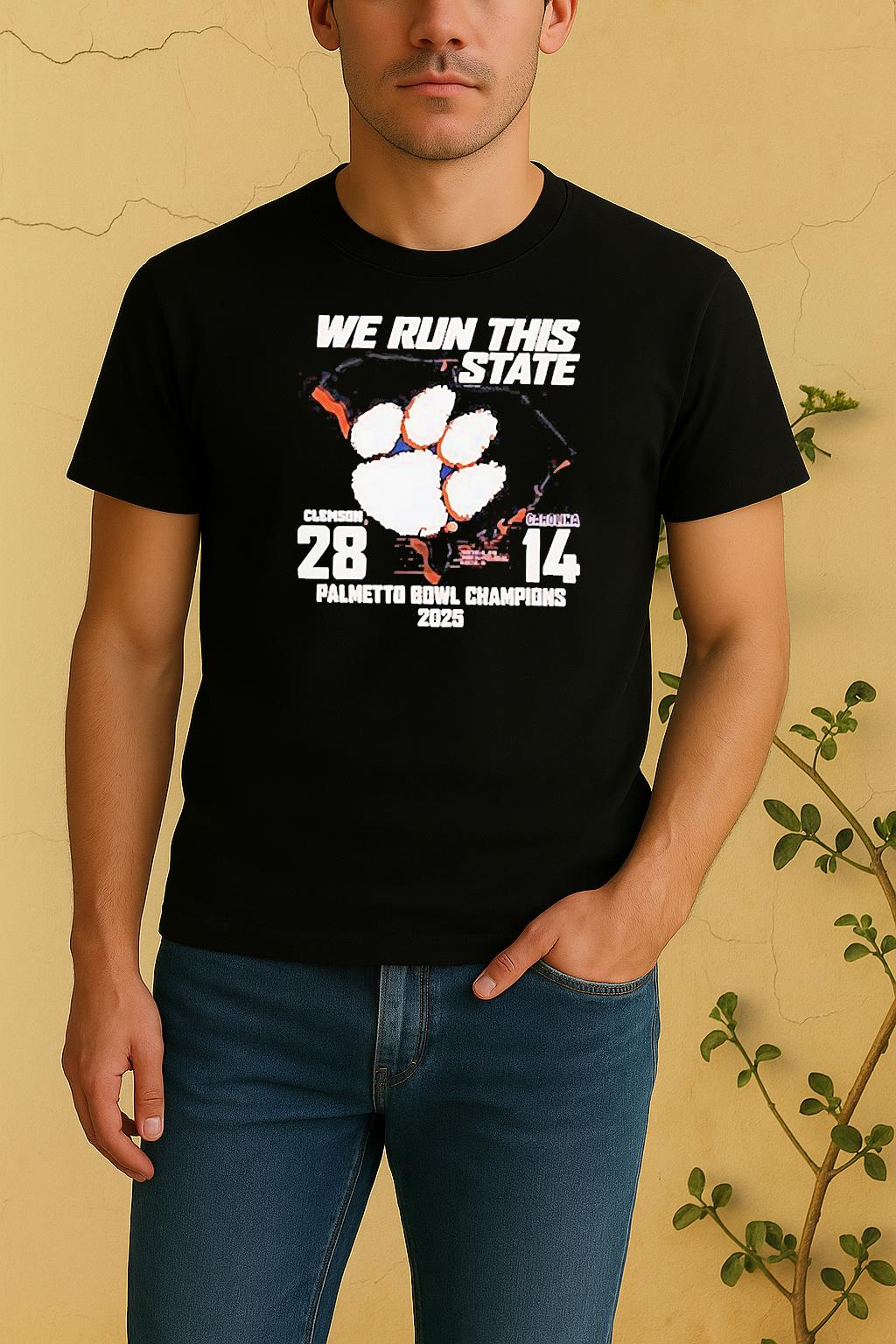 Clemson 2025 Palmetto Bowl Champions We Run This State 28 14 Carolina Shirt by Bino Shirt – Custom Graphic T-Shirt
