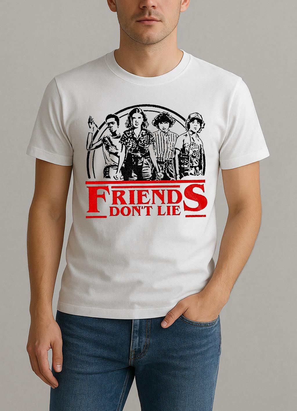 Friends Dont Lie Retro Stranger Style Quote Shirt by Bino Shirt – Custom Graphic T-Shirt