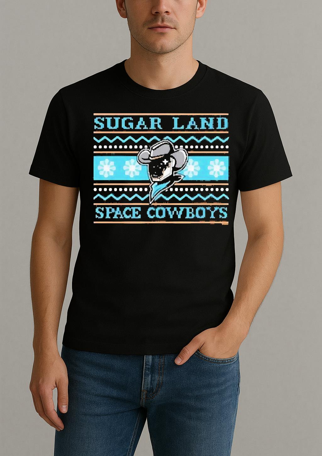 Officials Sugar Land Space Cowboys Bimm Ridder Ugly Christmas 2025 Circle Black Shirt by Bino Shirt – Custom Graphic T-Shirt