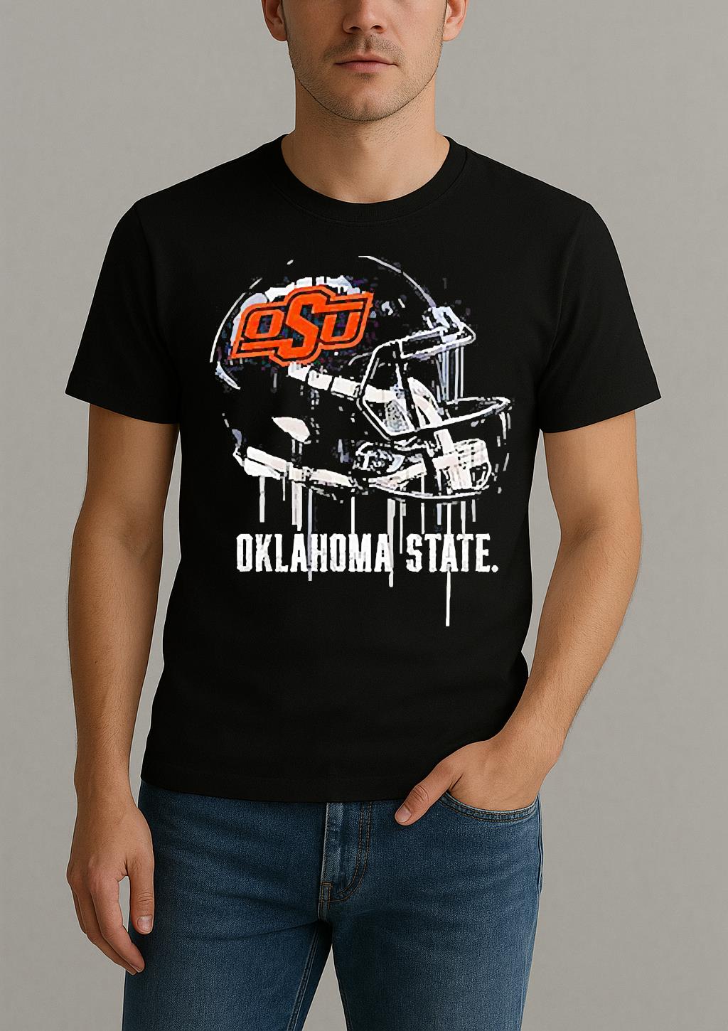 Oklahoma State Cowboys Vive La Fete Dripping Football Helmet Shirt by Bino Shirt – Custom Graphic T-Shirt