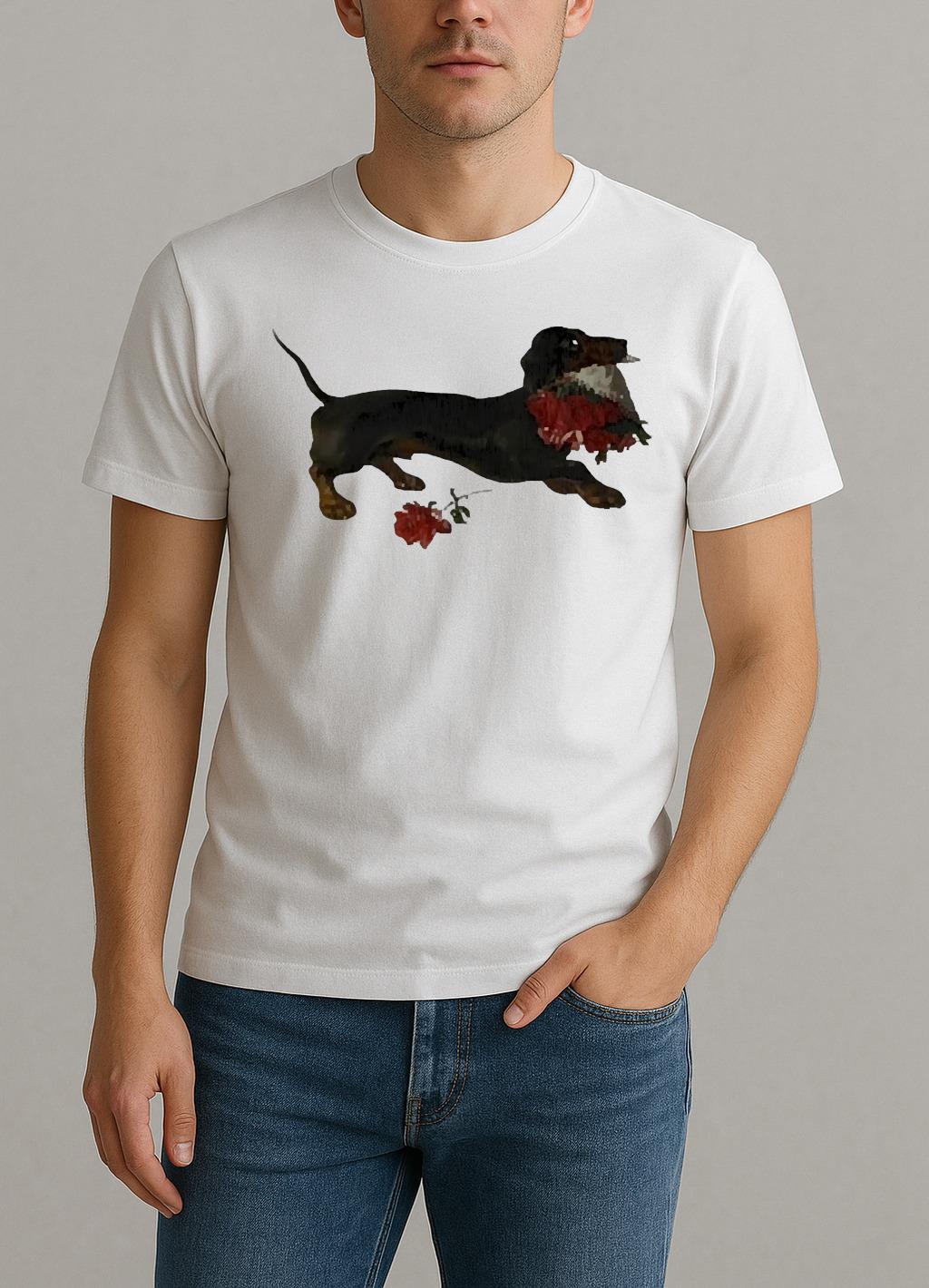 Top Dachshund Running With A Bouquet Of Red Flowers In Her Mouth Shirt by Bino Shirt – Custom Graphic T-Shirt