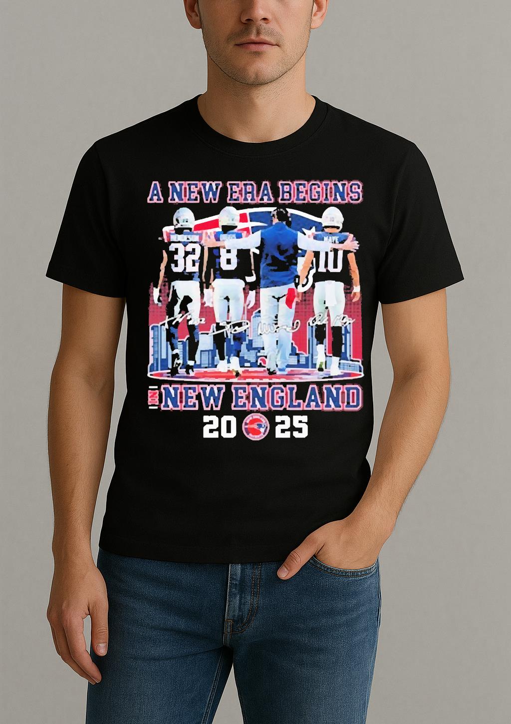 Treveyon Henderson Stefon Diggs And Drake Maye New England Patriots A New Era Begins 2025 Signatures Shirt by Bino Shirt – Custom Graphic T-Shirt