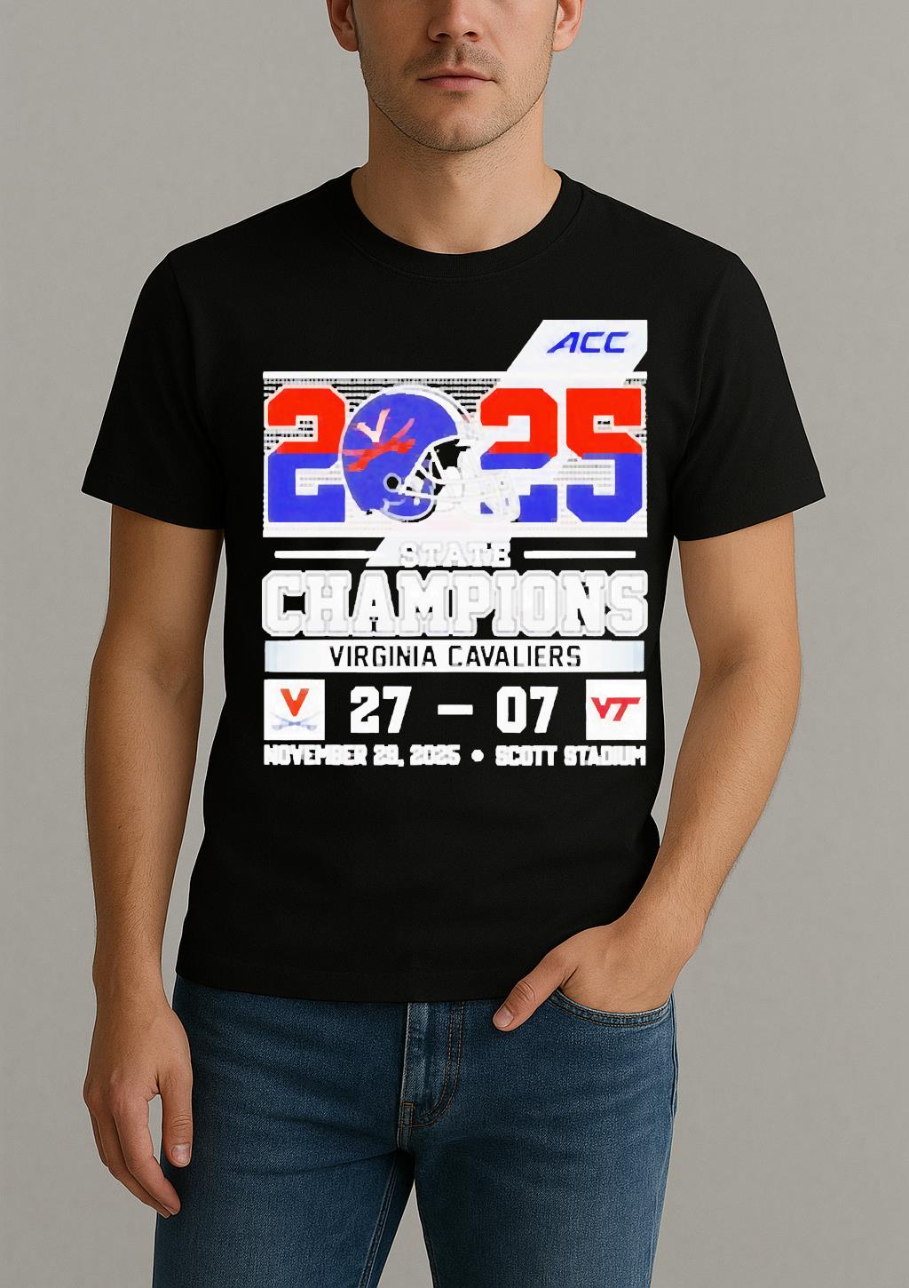Virginia Cavaliers 2025 State Champions 27 07 Virginia Tech Score Shirt by Bino Shirt – Custom Graphic T-Shirt